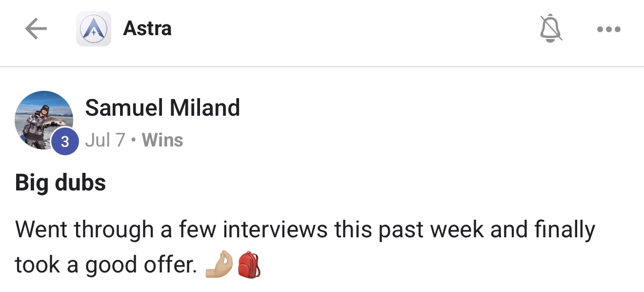 Community member sharing a new role offer